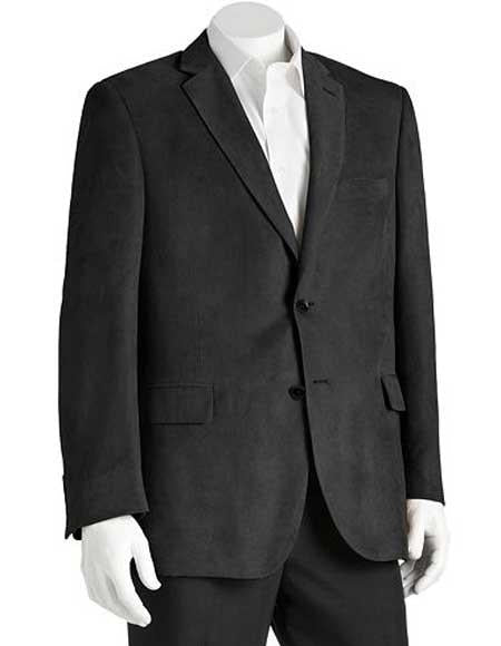 Microsuede Men's Black Classic Fit 2 Button Polyester Double Vent Blazer mensusa