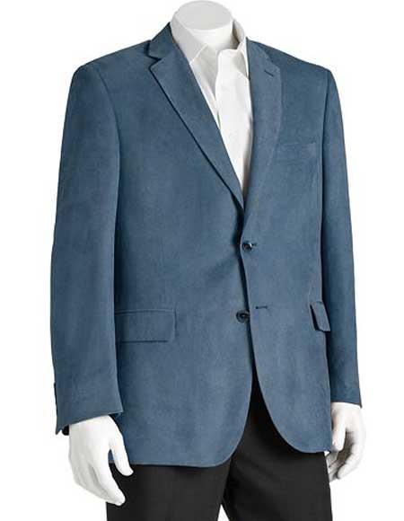 Microsuede Men's Polyester Double Vent 2 Button Classic Fit Blue Blazer mensusain