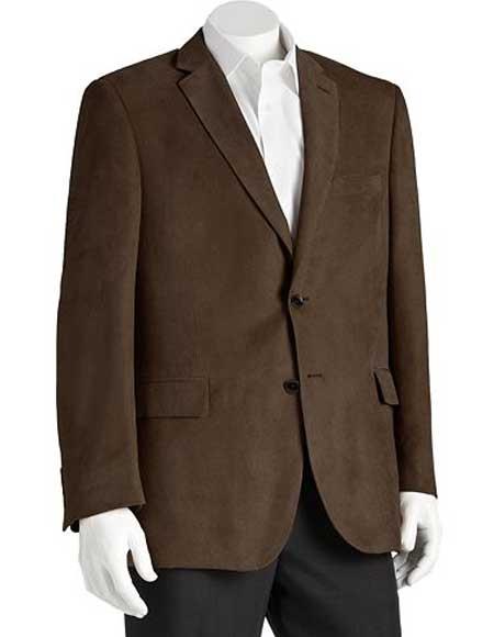 Microsuede Men's Classic Fit 2 Button Polyester Brown Double Vent Blazer mensusa