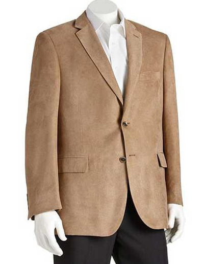 Microsuede Men's Polyester 2 Button Double Vent Classic Fit Camel Blazer by mensusa