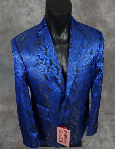 Men's floral paisley blue slim fit sport jacket Blazer by mensusain