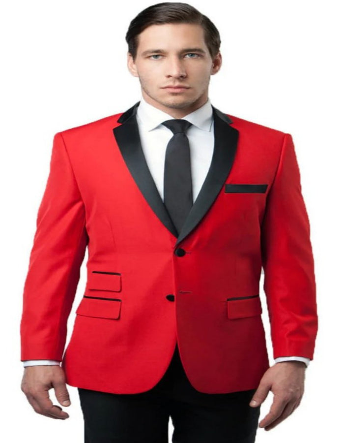 Mens Two Button Classic Fit Notch Lapel Tuxedo Jacket in Red and Black by Men's Tuxedo USA