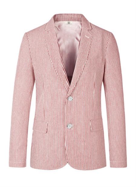 Men’s Red Brick Seersucker 2 Button Blazer, Lightweight Summer Sport Coat for Dress Casual Wear
