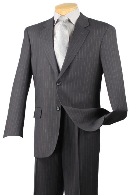 Notch Collar Pleated Pants Executive Classic Stripe ~ Pinstripe Charcoal Suit 2RS-16 by Vinci
