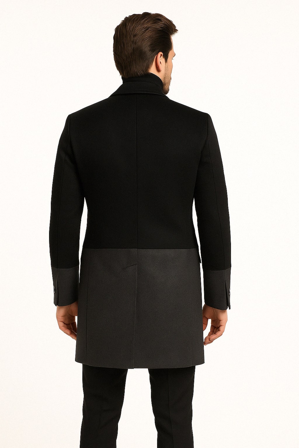 Mens Two-Tone Double-Breasted Overcoat in Black and Charcoal Gray Wool Fabric Topcoat by USA Men's Outlet
