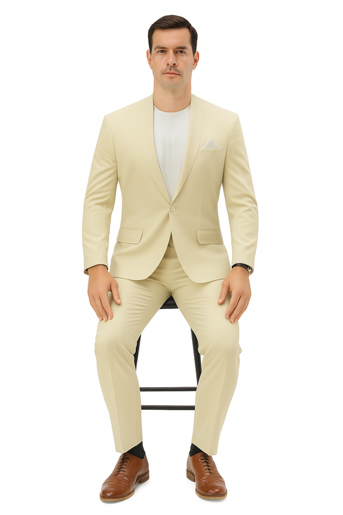 Mens Two Piece Linen Suit Relaxed Hybrid Fit No Collar MensUSA
