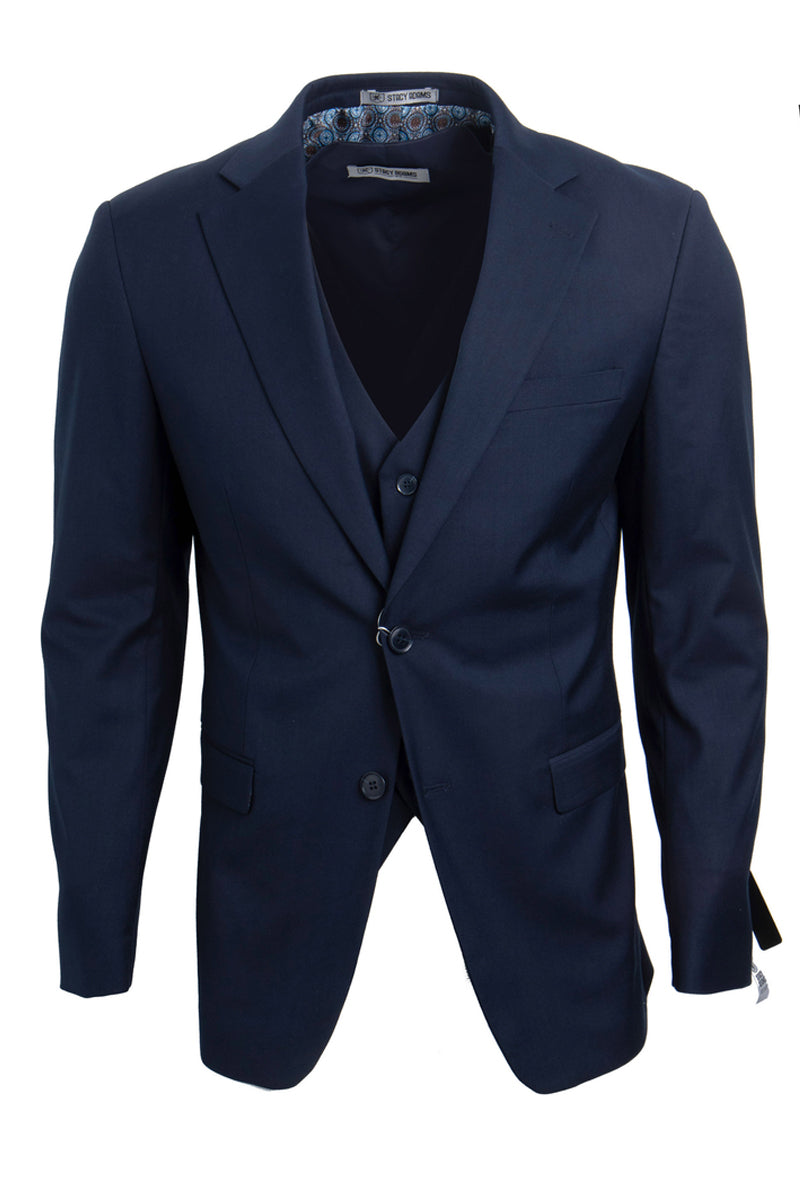 Men's Classic Design Vested Stacy Adams Suit in Navy Blue
