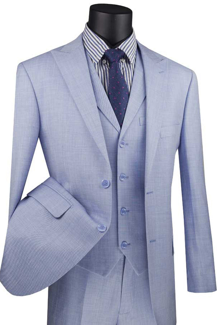 Stretch Fabric - Slim Fit - Mens Vested 2 Button Wide Peak Lapel Textured Summer Suit in Putty by Vinci