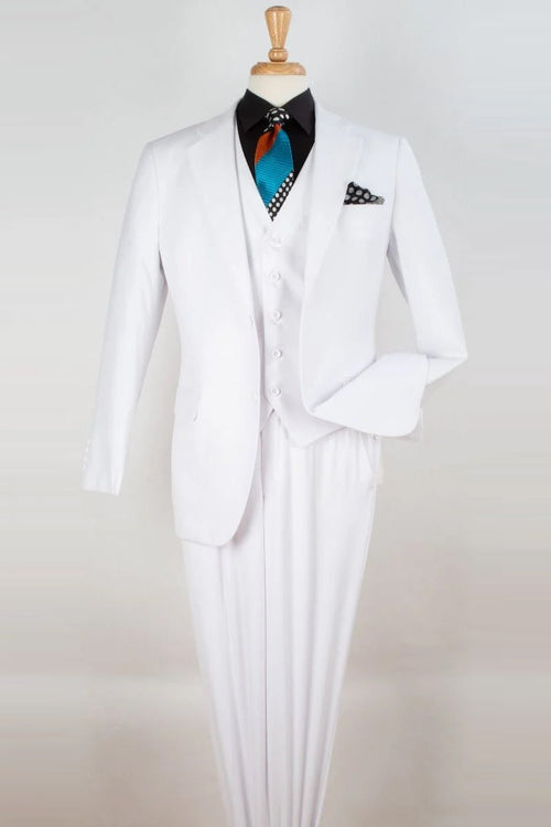 Apollo King White Classic Fit Two-Button Vested Suit