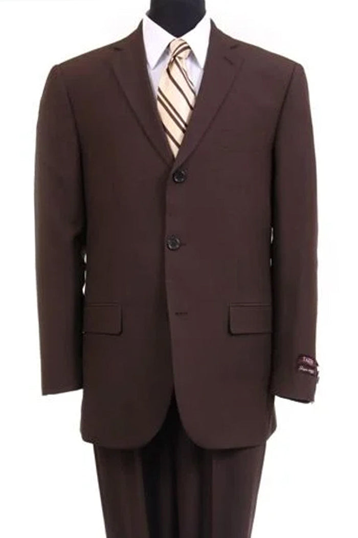 Men's Basic Three Button Poplin Suit in Brown by Tazzio