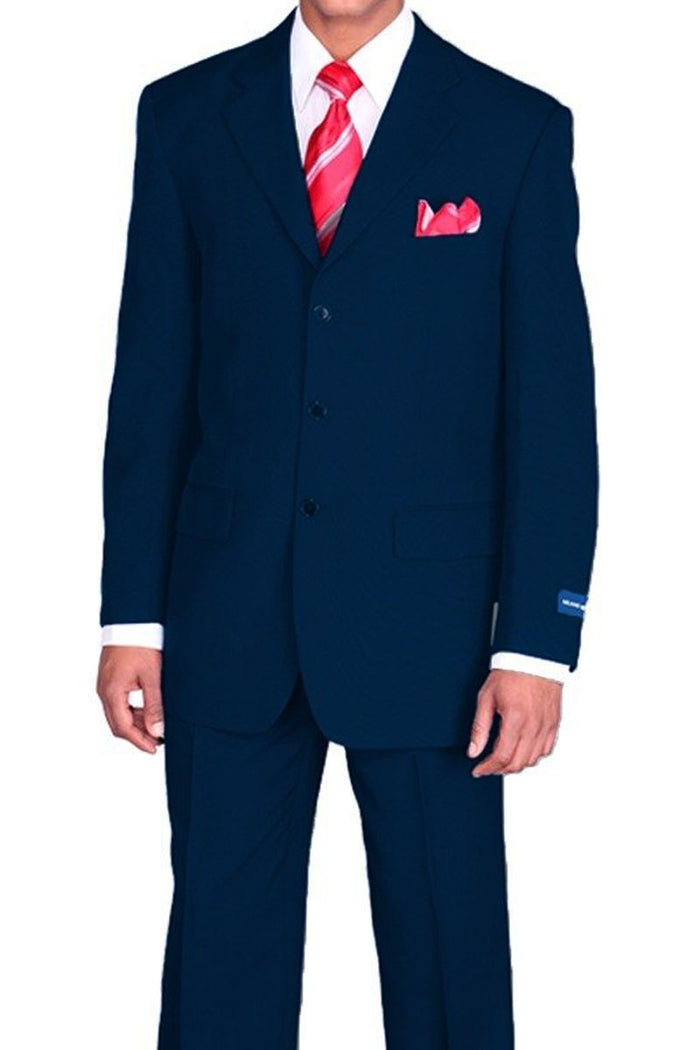 Mens 3 Button Classic Fit Poplin Suit in Navy by Fortino Landiin