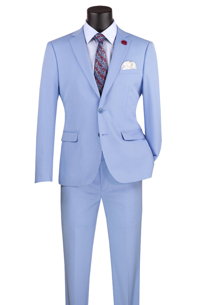 Mens Ultra Slim Fit Stretch Suit in Light Sky Blue