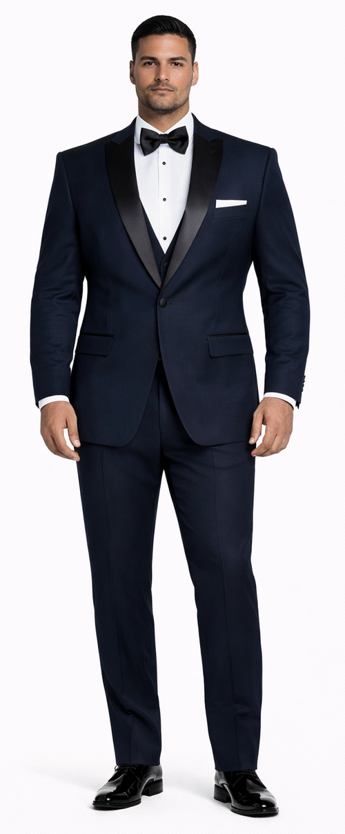 Navy Blue Slim Fit Tuxedo with Peak Framed Lapel – Wedding & Prom