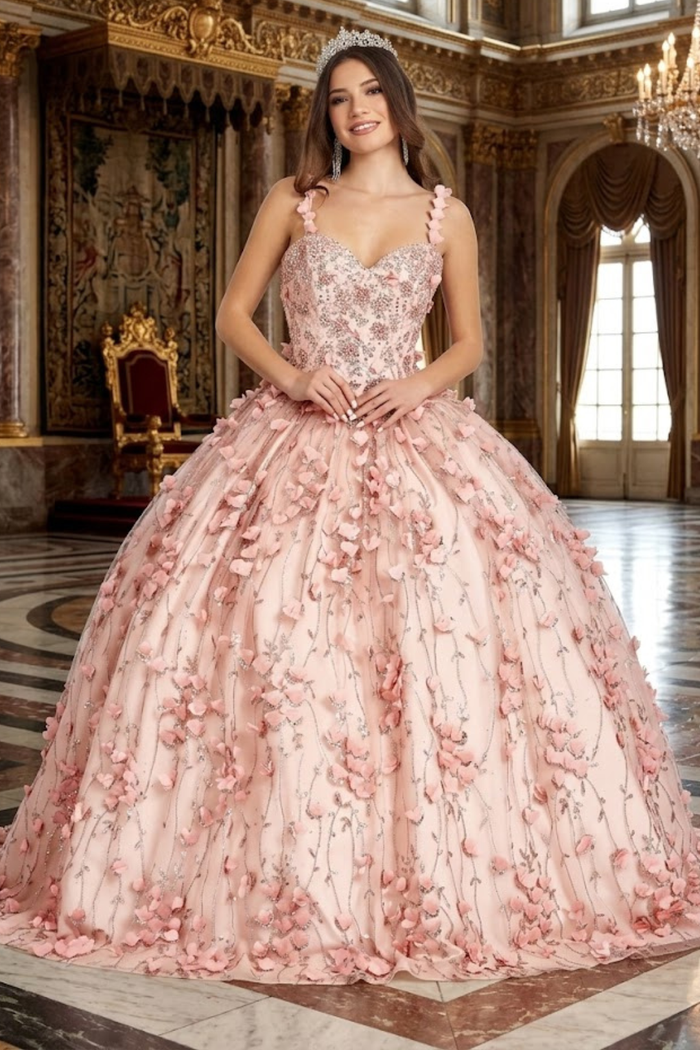 Blush Quinceanera Dress 3D Applique Sleeveless Ball Gown by Elizabeth K GL1959
