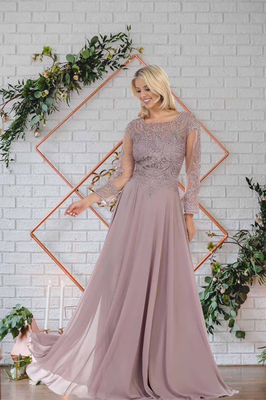 May Queen MQ1615 Long Sleeve A Line Classy Mother of the Bride Gown-New Collection