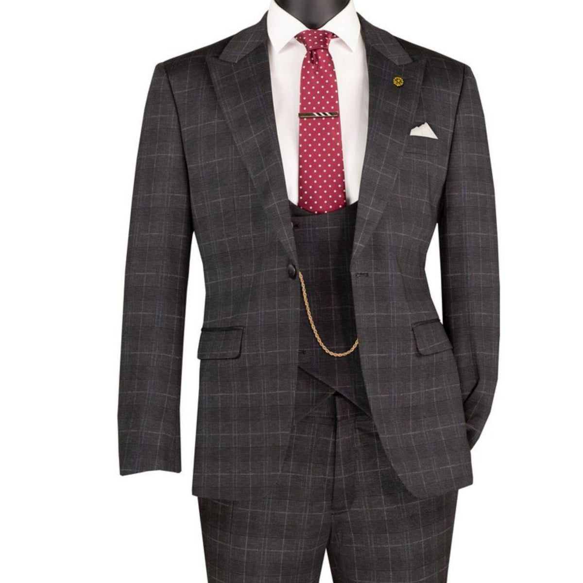 Close-up detail of black Glen Plaid suit fabric pattern