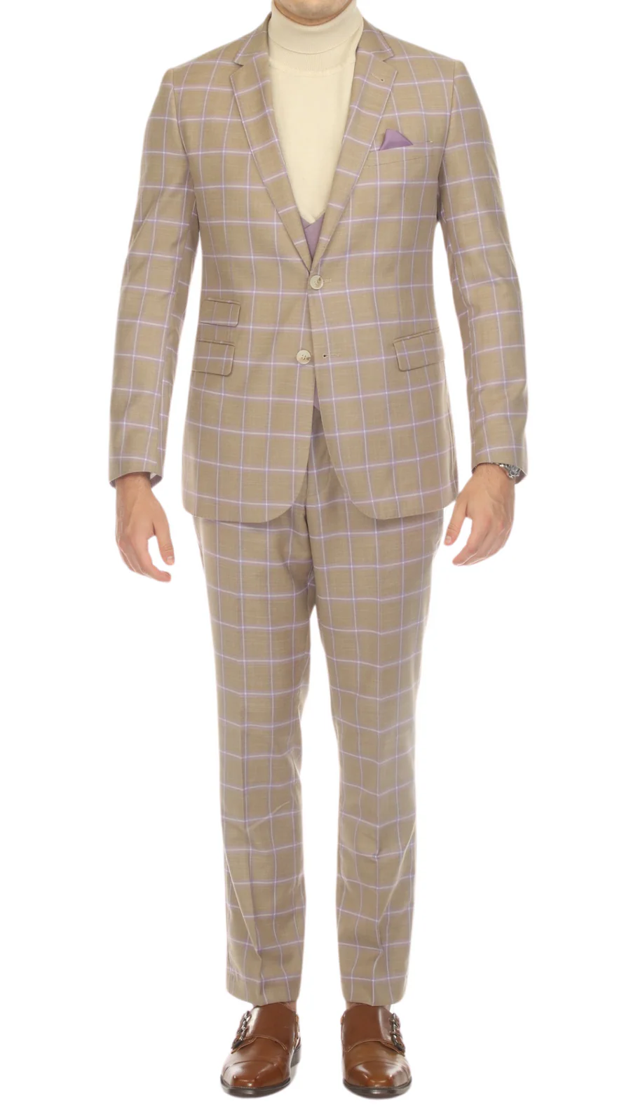 Modern Slim Fit Mens Suit – 2 Button Notch Lapel with U-Shaped Double Breasted Vest – SuitUSA