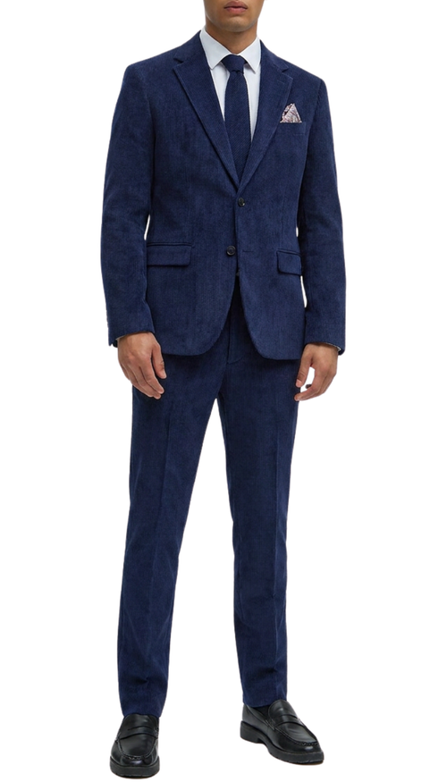 Mens Fall Fabric Cotton corduroy Suit - Winter Jacket and Pants in Color "Navy" - Navy front view