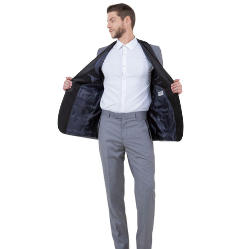 Men's Slim Fit One Button Satin Shawl Collar Tuxedo Suit - Light Grey