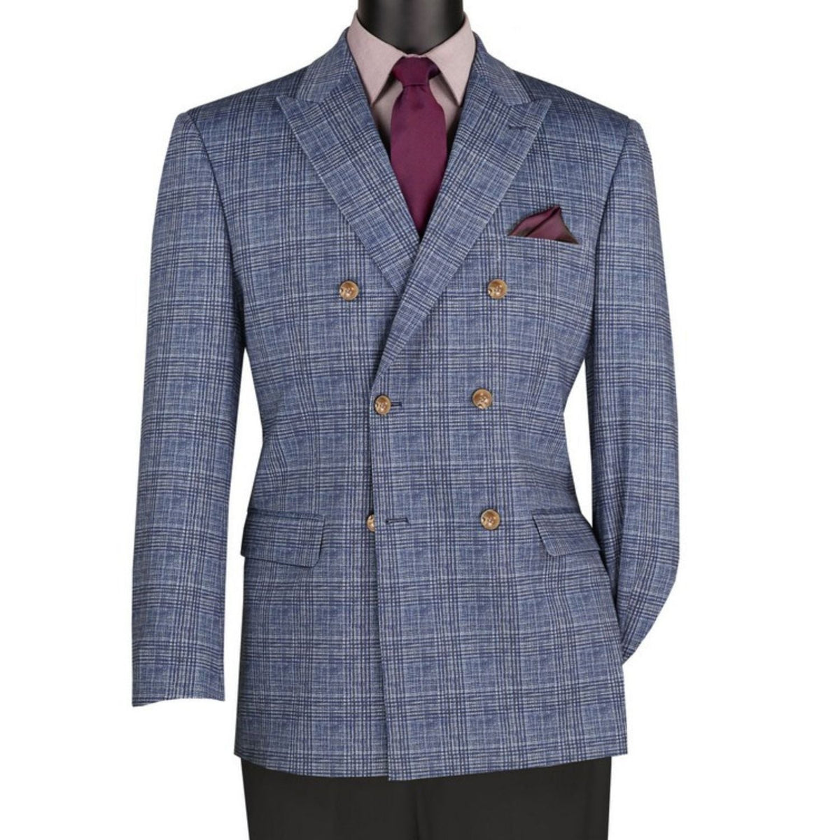 Men's Blue Double Breasted Windowpane Stretch Blazer