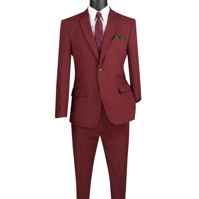 Men's burgundy 2-piece solid color slim fit suit
