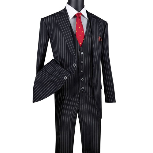 Men's black gangster stripe 3-piece regular fit suit