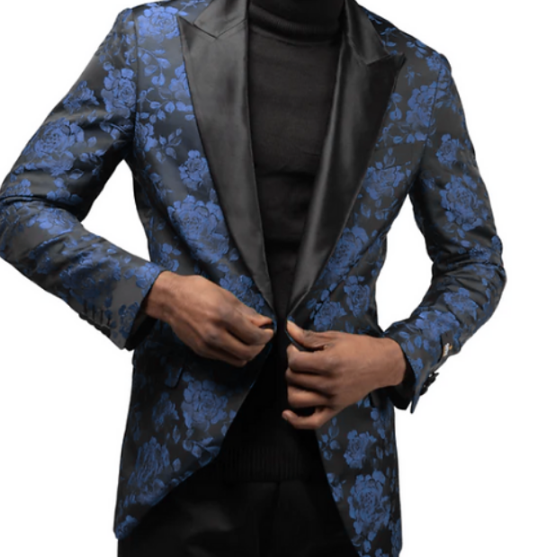 Mens Paisley Blazer - Floral Sport Coat - Blue Sport Jacket mensusa