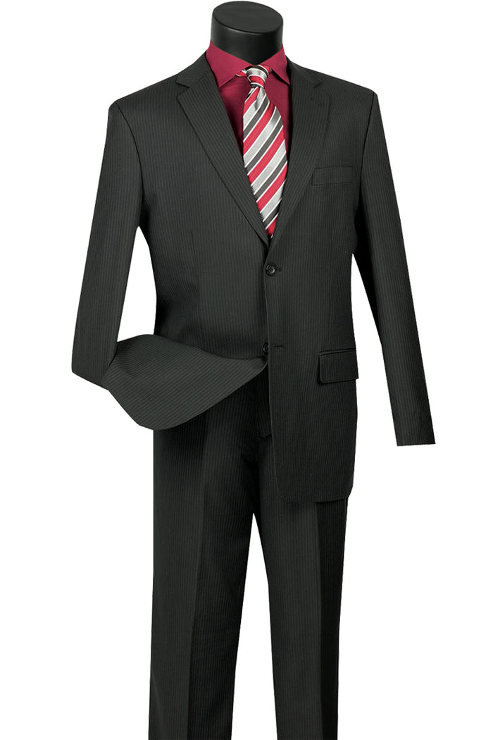 Mens 2 Button Modern Fit Textured Wool Suit in Navy by Vinci