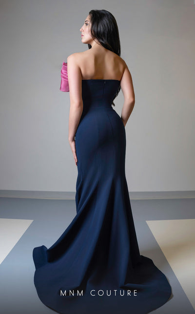 MNM Couture V07514 Navy/Pink Sleeveless Mermaid Gown with Organza Bow