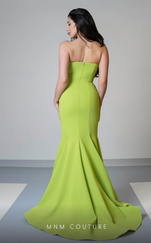 MNM Couture V07548 Strapless Blue Mermaid Gown with Roses