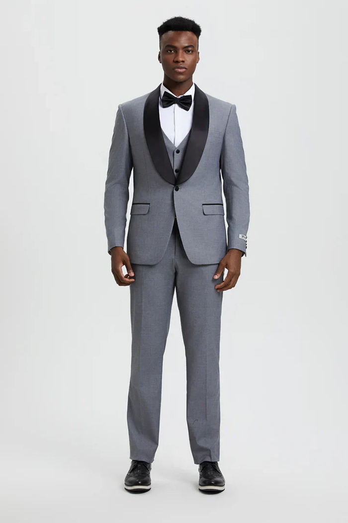 Designer Gray Prom Tuxedo - Grey Wedding Stacy Adams Suit PROMTUXEDO