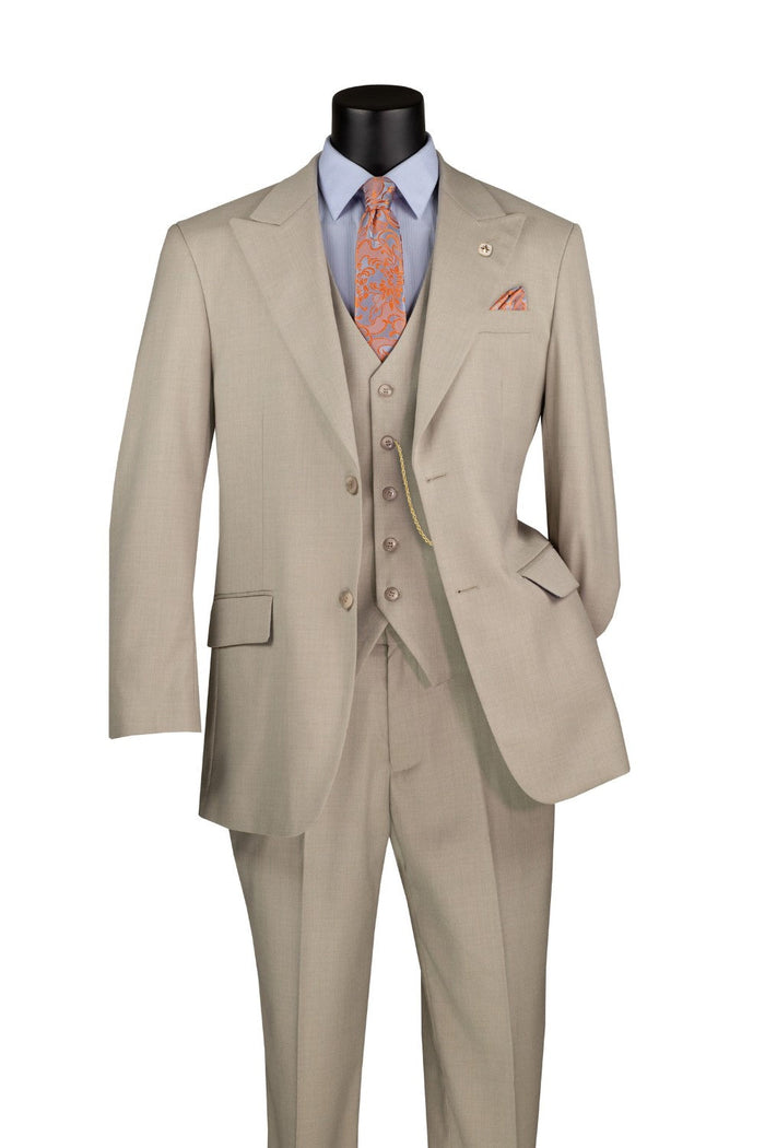 Light Gray Regular Fit 3 Piece Suit with Vest and Adjustable Waist Band Pants by Vinci