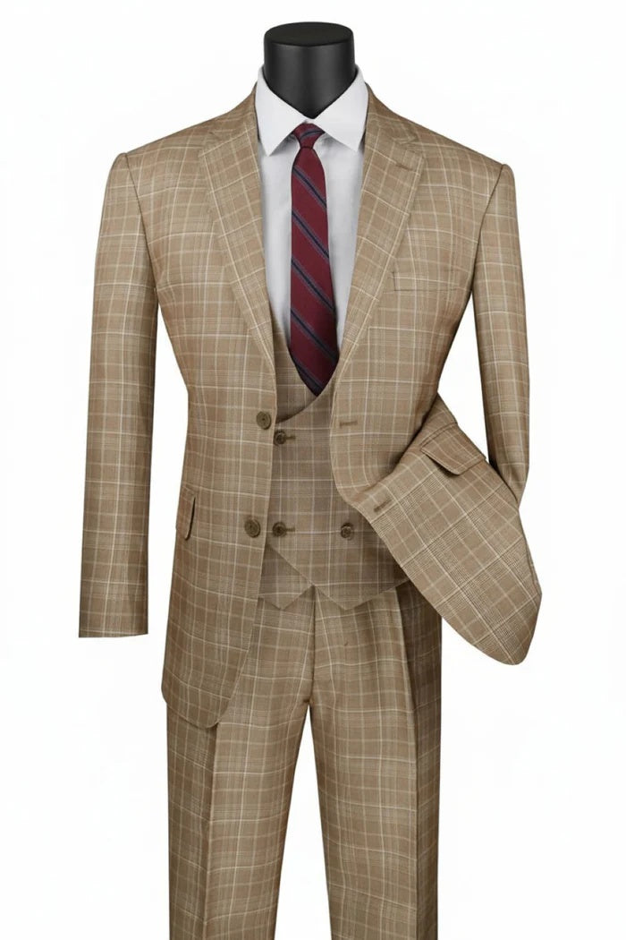Mens Glen Plaid 3-Piece Suit – Classic Regular Fit Design