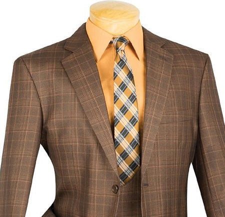 Alexander Collection - Tan Double Breasted 2 Piece Suit Regular Fit Glen Plaid