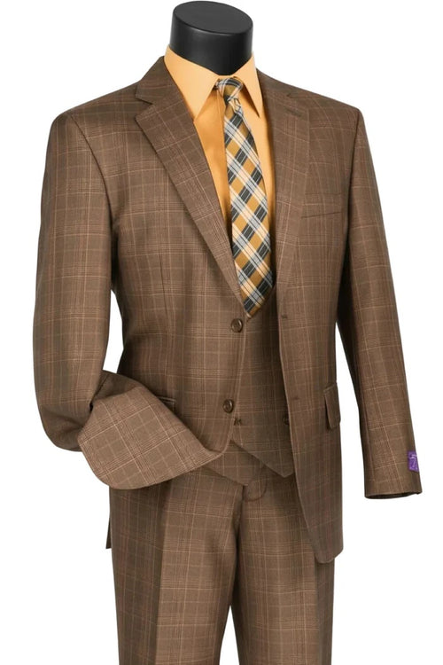 Mens Glen Plaid 3-Piece Suit – Classic Regular Fit Design