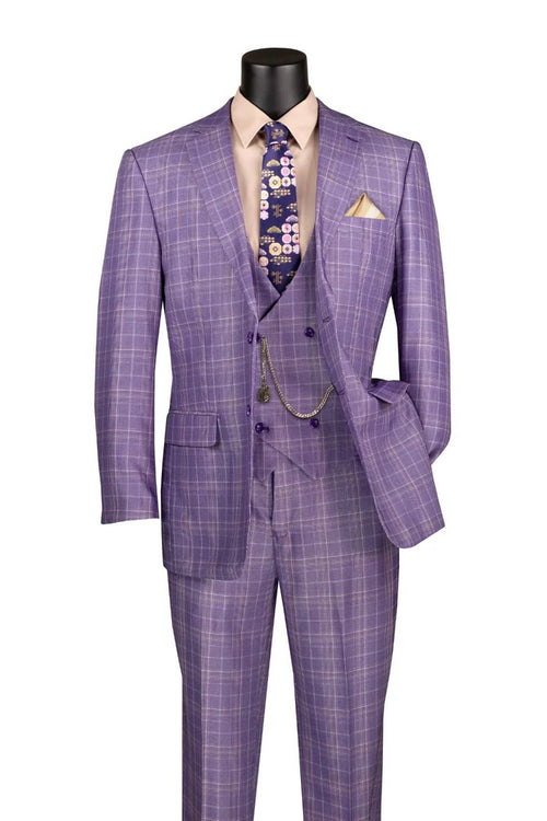 Mens Glen Plaid 3-Piece Suit – Classic Regular Fit Design