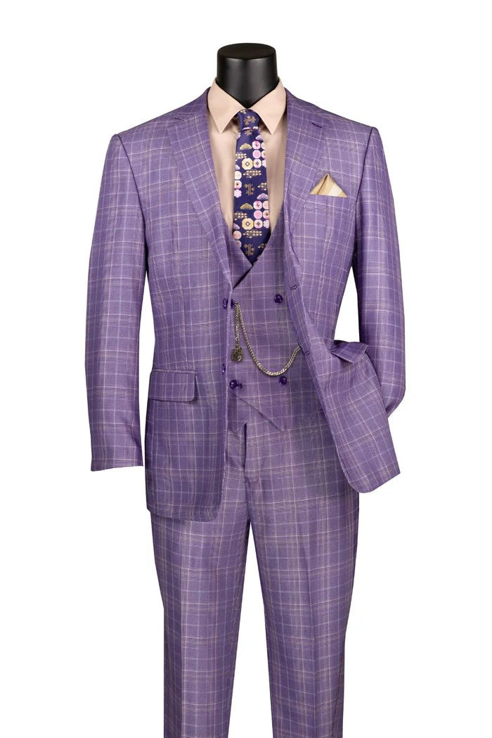 Mens Glen Plaid 3-Piece Suit – Classic Regular Fit Design