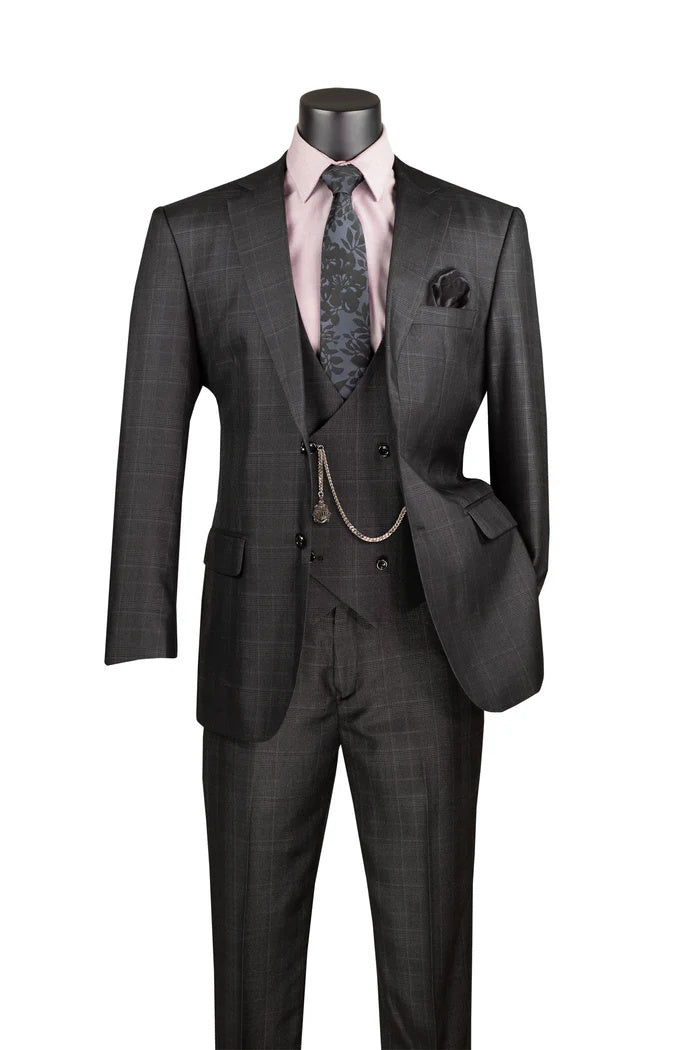 Mens Glen Plaid 3-Piece Suit – Classic Regular Fit Design