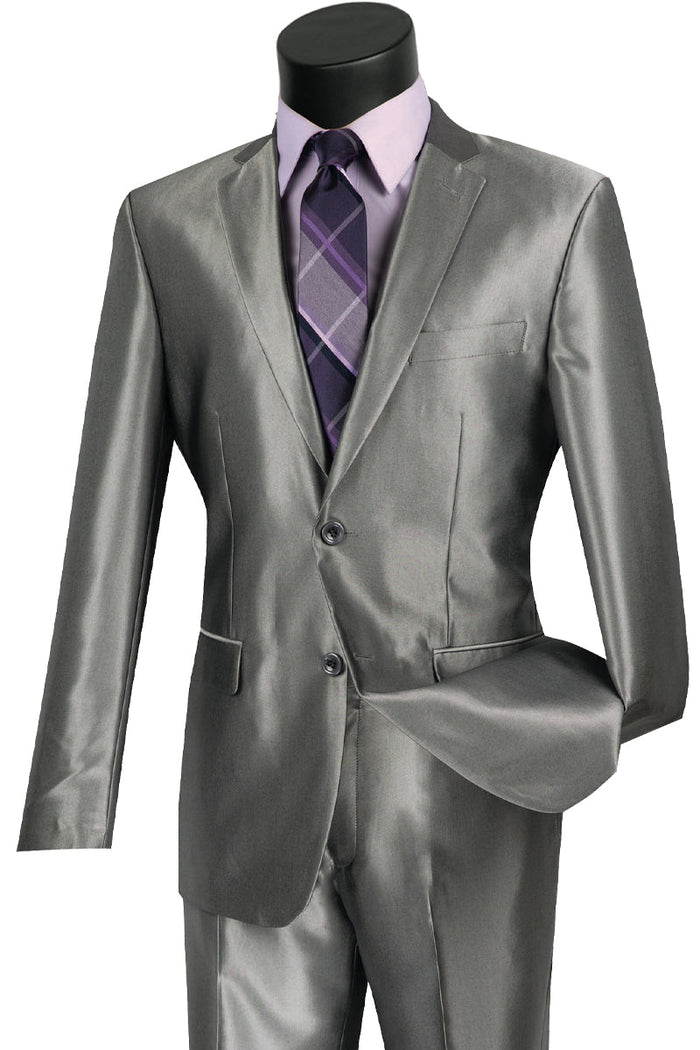 Mens 2 Button Slim Fit Textured Weave Suit in Blue by Vinci