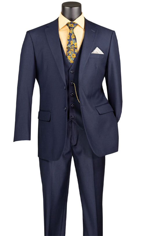 Nola Collection - Twilight Blue Regular Fit 2 Piece Suit Flat Front Pants with 2″ Elastic Waistband by Vinci