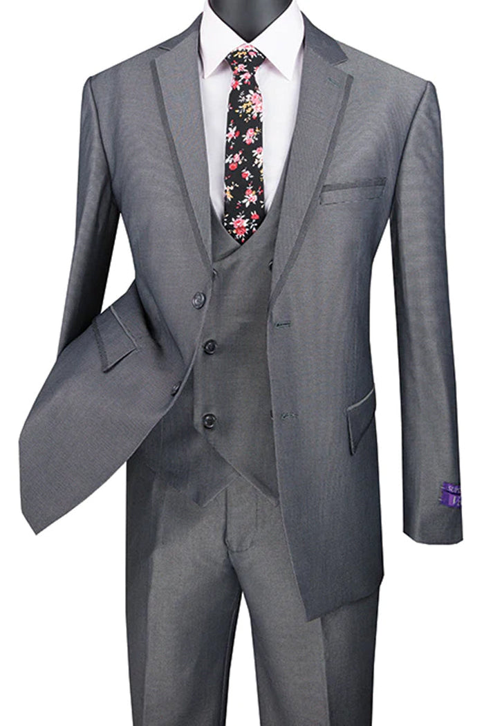 Modern Fit Men's Tuxedo Suit with Double Breasted Vest - Khaki Satin Trim by Vinci