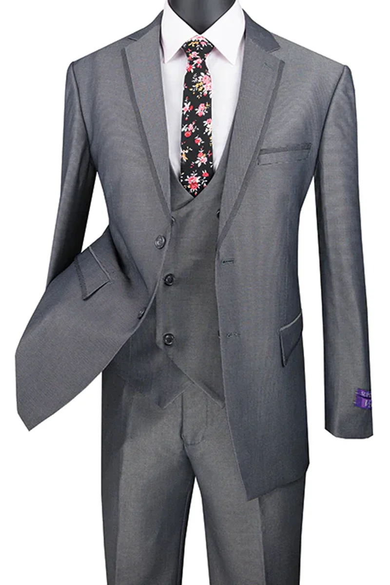 Designer Gray Prom Tuxedo - Grey Wedding Vest And Satin Suit
