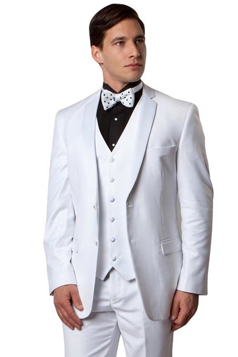 Elegant White Slim Fit Tuxedo with Vest for Men