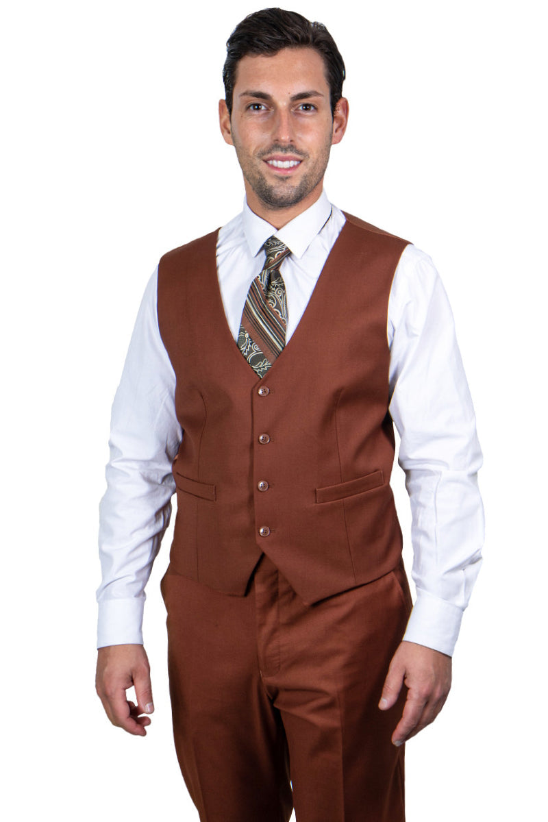 Men's Sophisticated Brown Vested Stacy Adams Basic 2-Button Suit