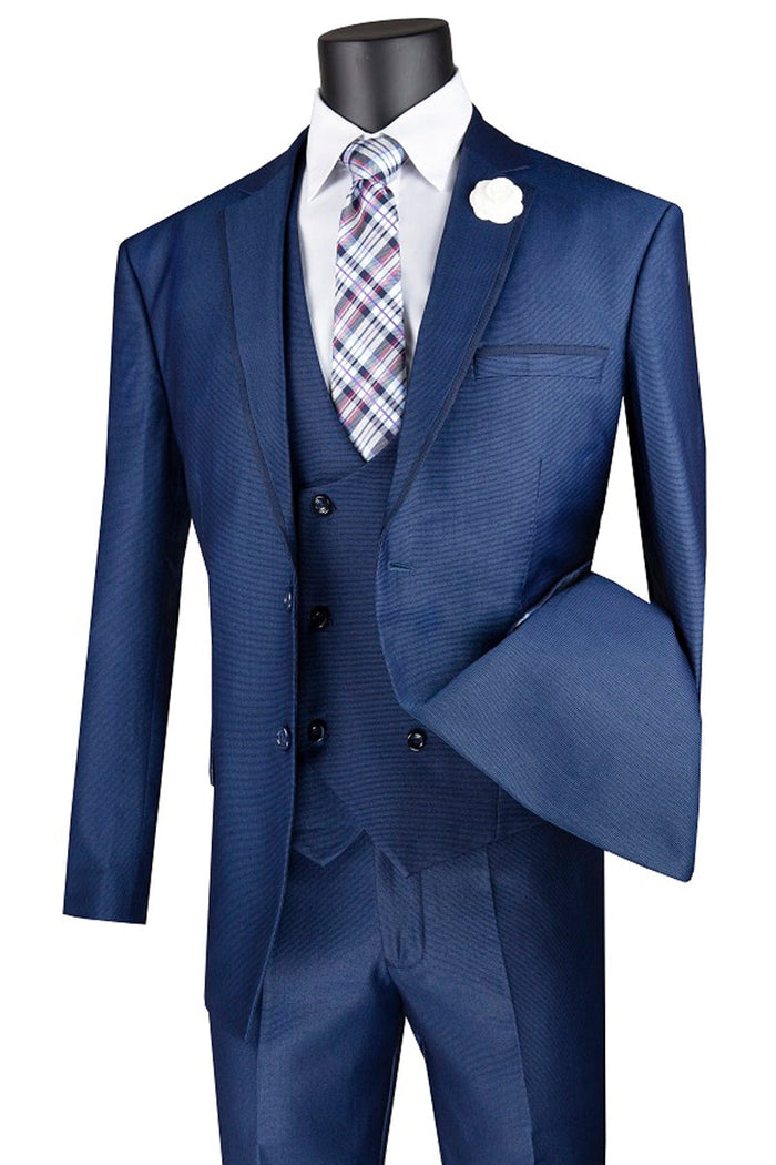 Mens Vested 2 Button Tuxedo Suit with Satin Trim in Charcoal by Vinci