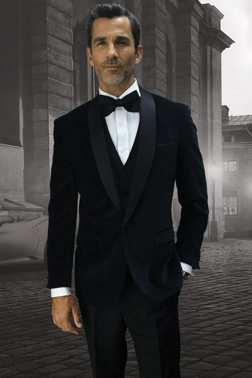 Men's Velvet Vested Tuxedo in Black