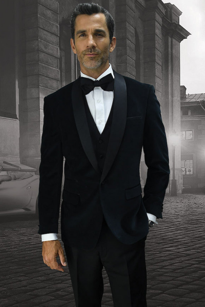 Men's Velvet Vested Tuxedo in Black