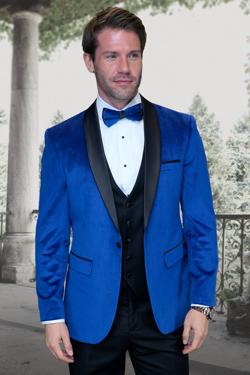 Men's Royal Blue Velvet Vested Tuxedo