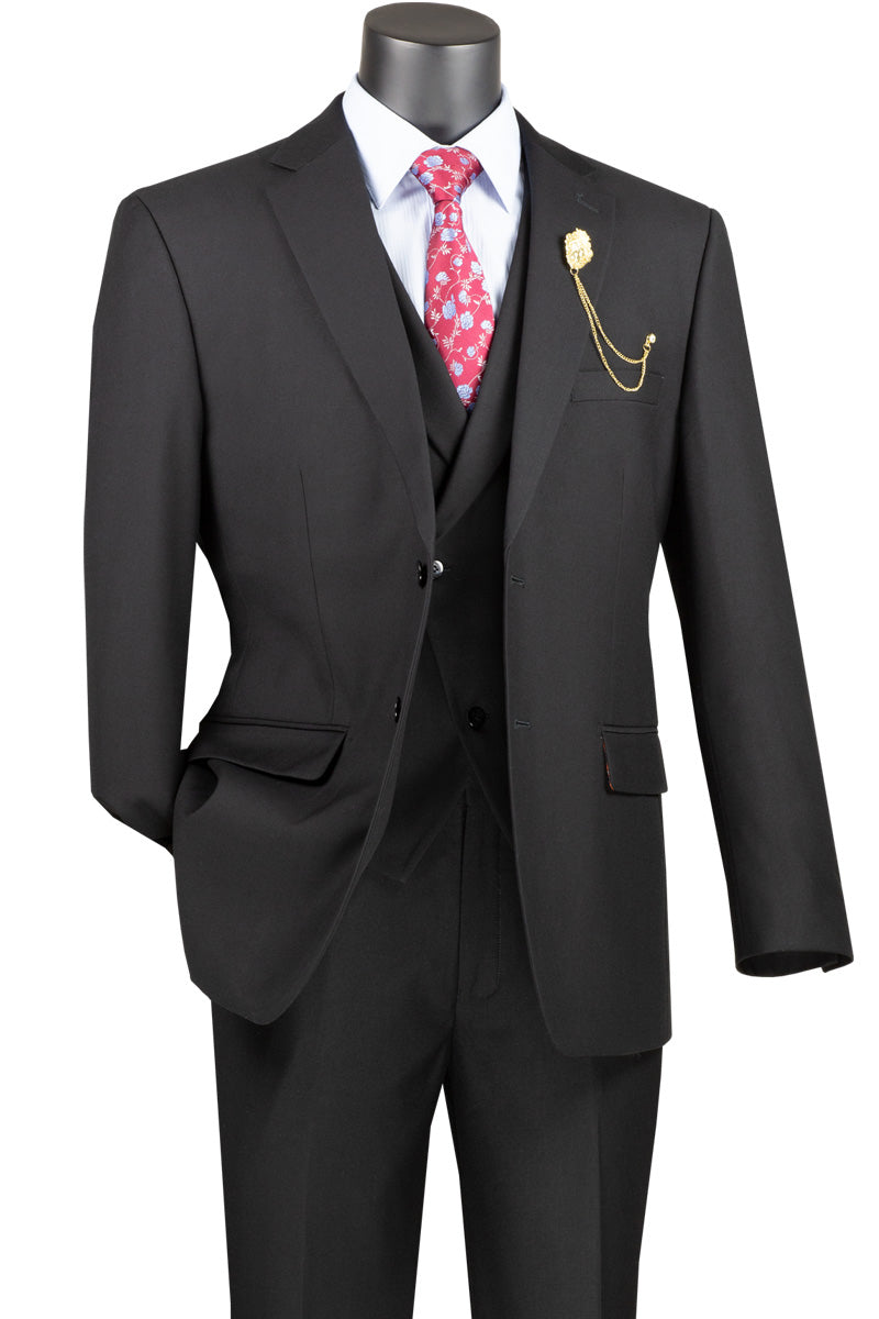 Mens Black Modern Fit Suit with Double Breasted Vest