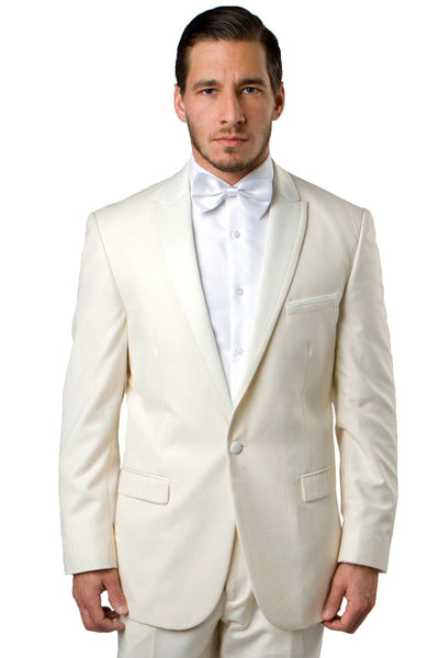 Men's Ivory Satin-Trim Tuxedo for Prom & Weddings